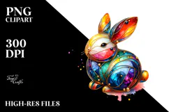 Colorful Bunny on Splashy Background PNG Product Image 2