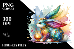 Colorful Bunny on Splashy Background PNG Product Image 2