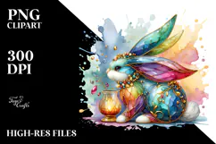 Colorful Bunny on Splashy Background PNG Product Image 2
