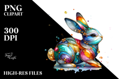 Colorful Bunny on Splashy Background PNG Product Image 2