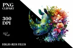 Vibrant Rhino with Flowers PNG Product Image 1