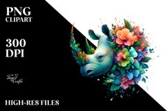 Vibrant Rhino with Flowers PNG Product Image 3
