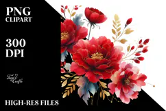 Vibrant Red Flowers with Gold Insertions, Transparent PNG Product Image 2