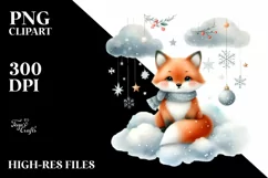 Whimsical Fox in Front of Cloud, Winter PNG Product Image 1