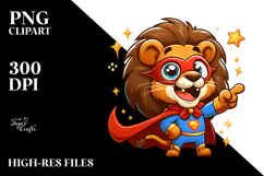 Silly Cartoon Lion with Party Hat PNG Product Image 2