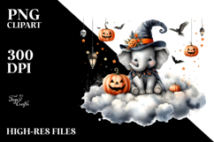 Halloween Elephant on Cloud, Watercolor PNG Product Image 2