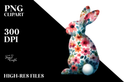 Silhouette Bunny Sitting, Abstract Flower PNG Product Image 2