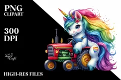 Colorful Baby Unicorn Tractor PNG Product Image 1