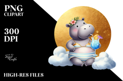 Happy Hippo in Beachwear, Golden Foil PNG Product Image 2