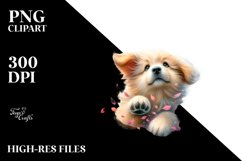 Dog Tumbling with Spring Petals in the Wind | Clipart Product Image 1