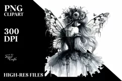 Abstract Gothic Fairy with Red Roses PNG Product Image 3