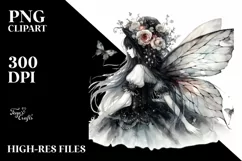 Abstract Gothic Fairy with Red Roses PNG Product Image 1