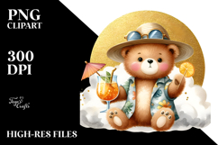 Cute Bear in Beachwear Drinking a Cocktail, PNG Product Image 2