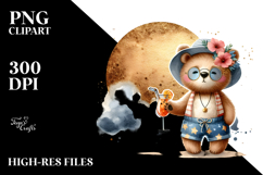Watercolor Bear with Hipster Beachwear Cocktail PNG Product Image 2