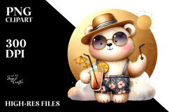 Watercolor Bear with Hipster Beachwear Cocktail PNG Product Image 2
