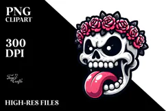 Aggressive Skull with Flower Crown, Transparent PNG Product Image 2
