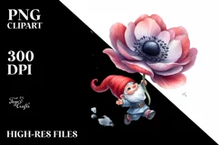 Floating Watercolor GNOME with Anemone | Clipart Product Image 1