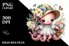 Cute Boho Baby Octopus Basket Flowers Clipart Product Image 1
