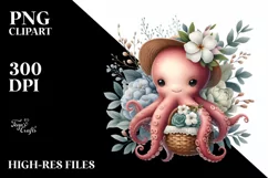 Cute Boho Baby Octopus Basket Flowers Clipart Product Image 3