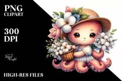 Cute Boho Baby Octopus Basket Flowers Clipart Product Image 1