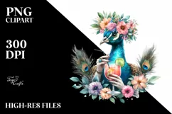 Watercolor Peacock Cocktail Wreath Clipart Product Image 1