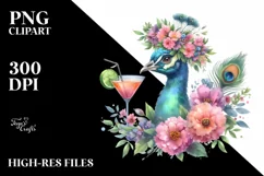 Watercolor Peacock Cocktail Wreath Clipart Product Image 3