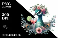 Watercolor Peacock Cocktail Wreath Clipart Product Image 3