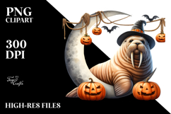 Autumn Walrus with Jack-o&#039;-Lanterns PNG Product Image 2