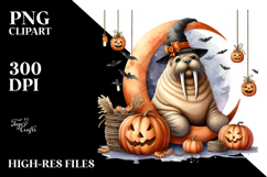 Autumn Walrus with Jack-o&#039;-Lanterns Clipart Product Image 2