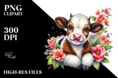 Highland Cow with Begonia Floral Frame PNG Product Image 2