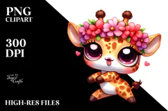 Cartoony Giraffe with Flower Crown PNG Product Image 2