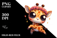 Cartoony Giraffe with Flower Crown PNG Product Image 2
