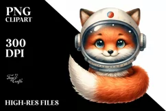Funny Watercolor Fox with Astronaut Helmet | Clipart Product Image 3