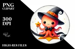 Simple Cute Baby Octopus on Halloween Star PNG Product Image 1