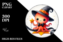 Simple Cute Baby Octopus on Halloween Star PNG Product Image 2