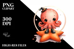 Watercolor Octopus on a Star PNG Product Image 3