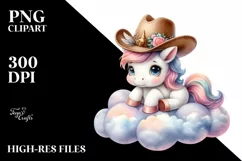Cute Baby Unicorn in Cloud Clipart Product Image 1