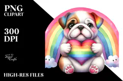 Cute Bulldog with Rainbow and Heart PNG Product Image 2