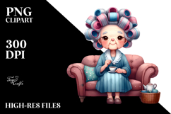 Old Lady Watercolor Character Sitting on Couch | Sublimation Product Image 2