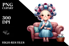 Old Lady Watercolor Character Sitting on Couch | Sublimation Product Image 2