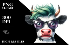 Crazy Looking Cow with Cool Hair, Transparent PNG Product Image 2