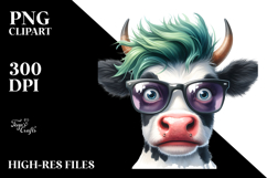 Crazy Looking Cow with Cool Hair, Transparent PNG Product Image 2