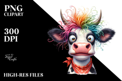 Crazy Looking Cow with Cool Hair, Transparent PNG Product Image 2