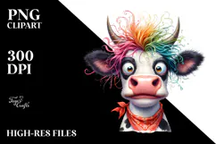 Crazy Looking Cow with Cool Hair, Transparent PNG Product Image 2