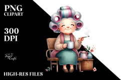 Old Lady Watercolor Character Sitting on Bench | Sublimation Product Image 2