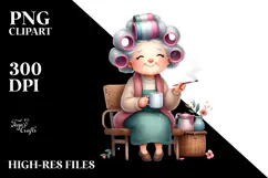 Old Lady Watercolor Character Sitting on Bench | Sublimation Product Image 2