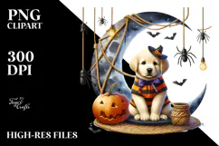 Spooky Puppy on Half Moon Halloween Clipart Product Image 2