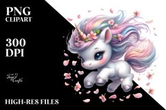 Cute Unicorn Tumbling with Spring Petals In the Wind | Product Image 1