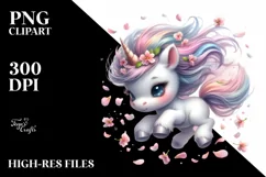 Cute Unicorn Tumbling with Spring Petals In the Wind | Product Image 1