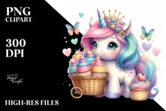 Colorful Baby Unicorn Cupcakes PNG Product Image 1